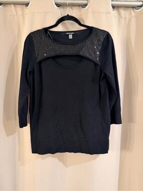 Cable & Gauge Black Sequin Yoke Knit Top